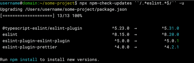 An image of the command line after checking for updates. A list of package names are displayed with the previous and current versions. 